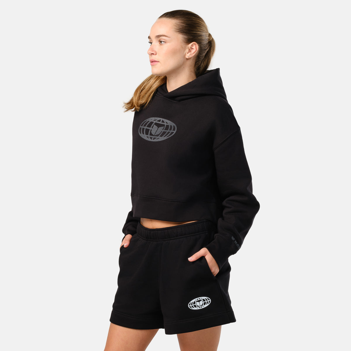 Women's Globe Crop Hoodie - Black