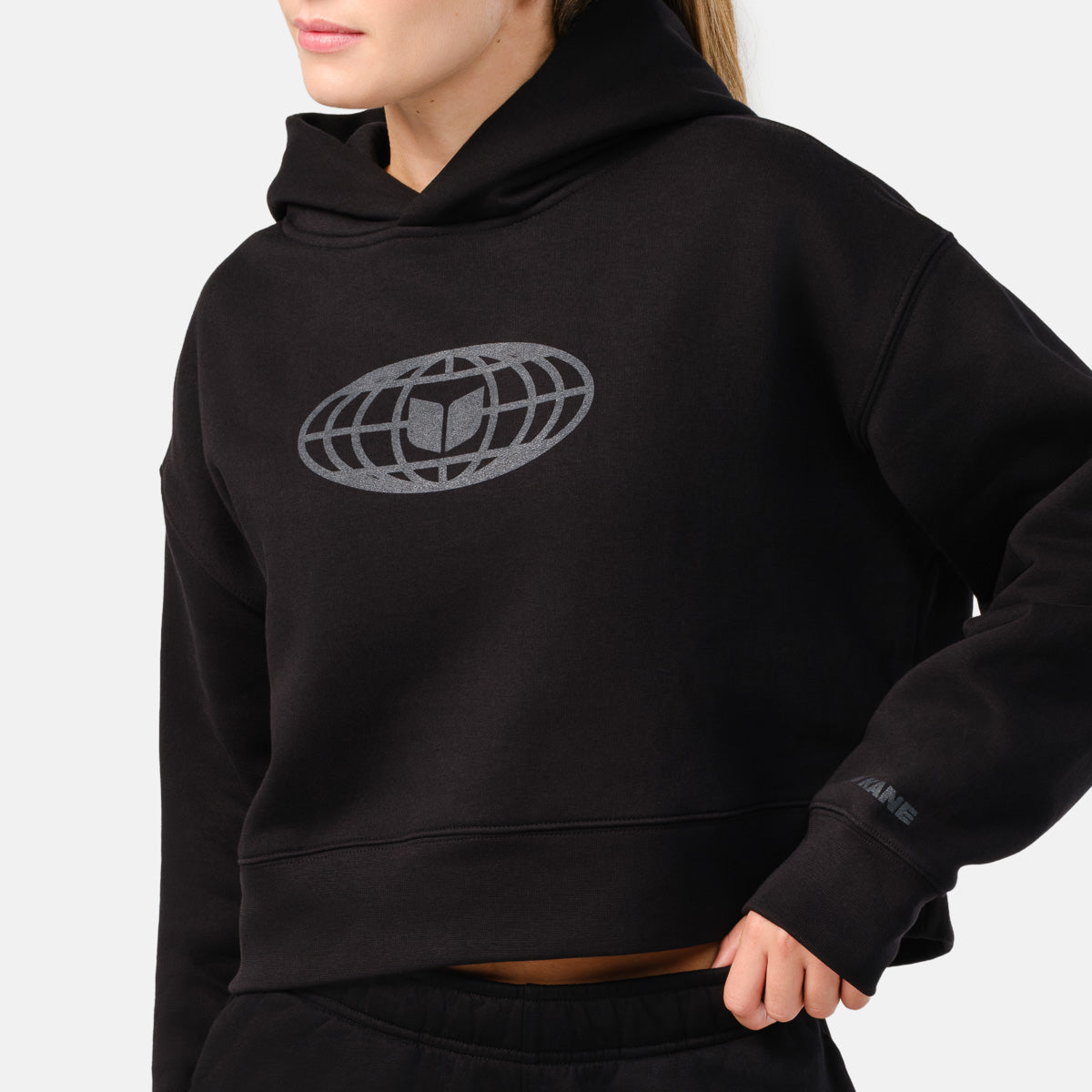 Women's Globe Crop Hoodie - Black