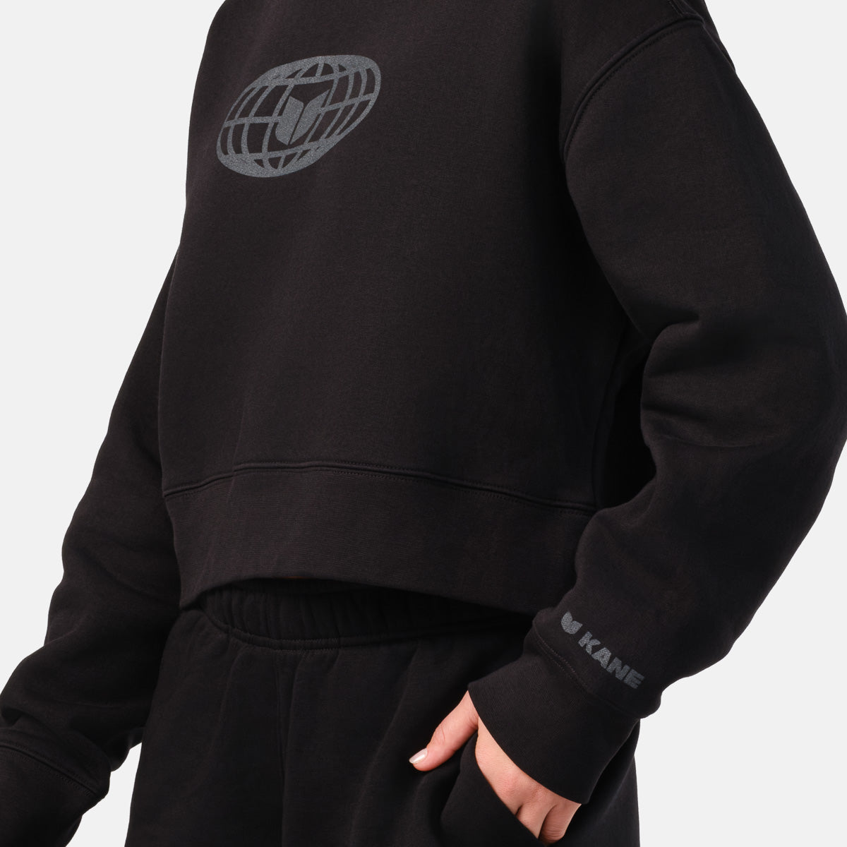 Women's Globe Crop Hoodie - Black