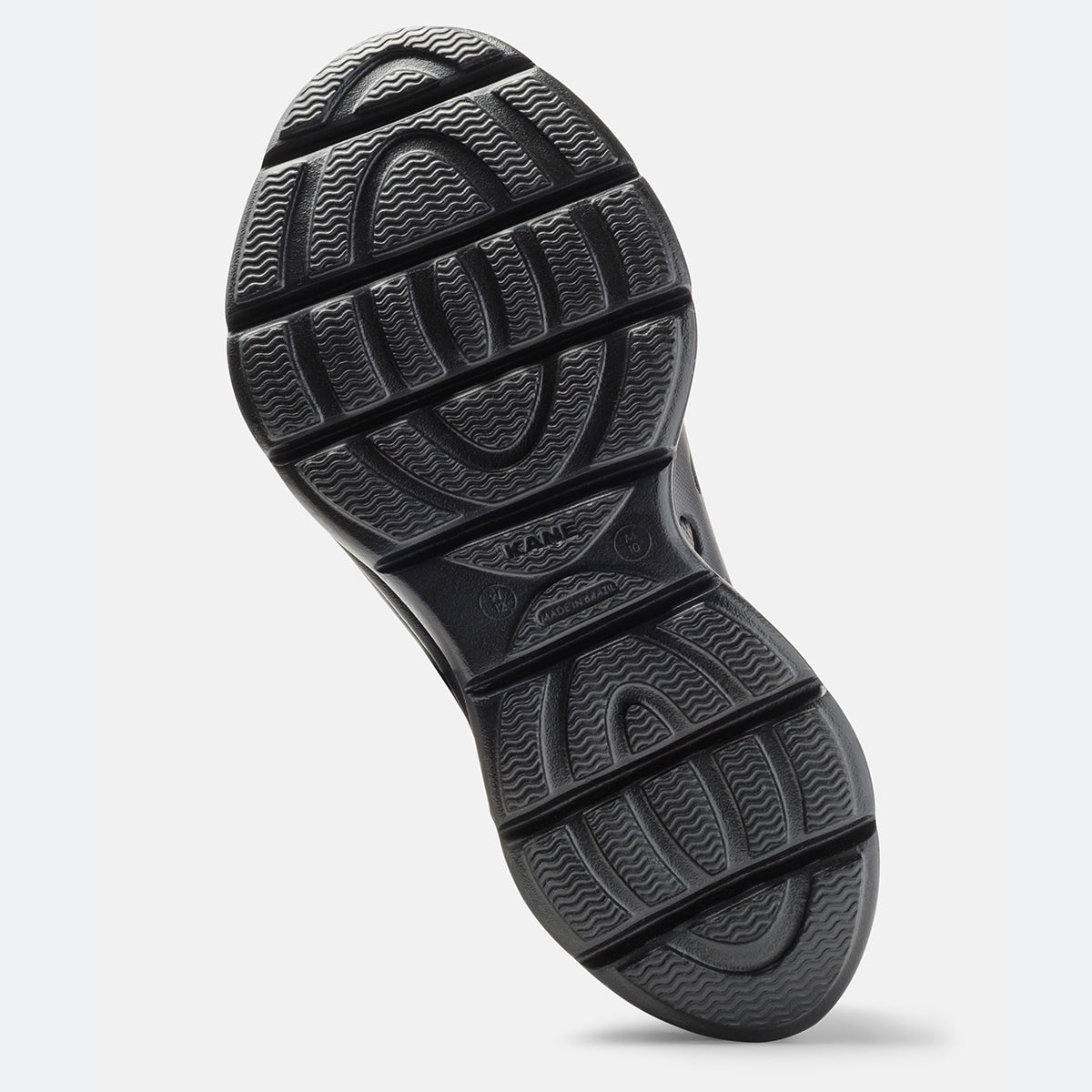 KANE Revive recovery shoe in charcoal / black speckle color, bottom view