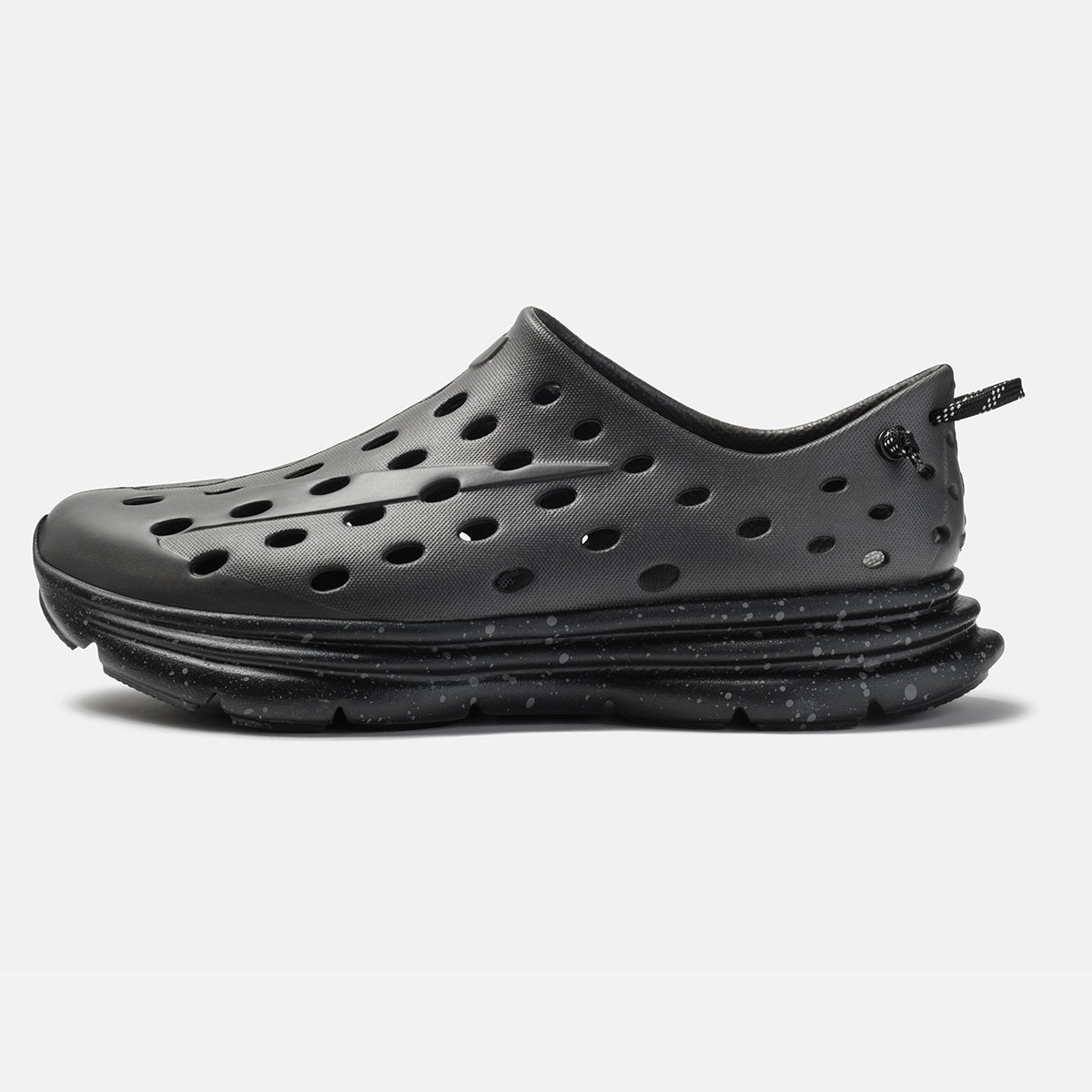 KANE Revive recovery shoe in charcoal / black speckle color, reverse view