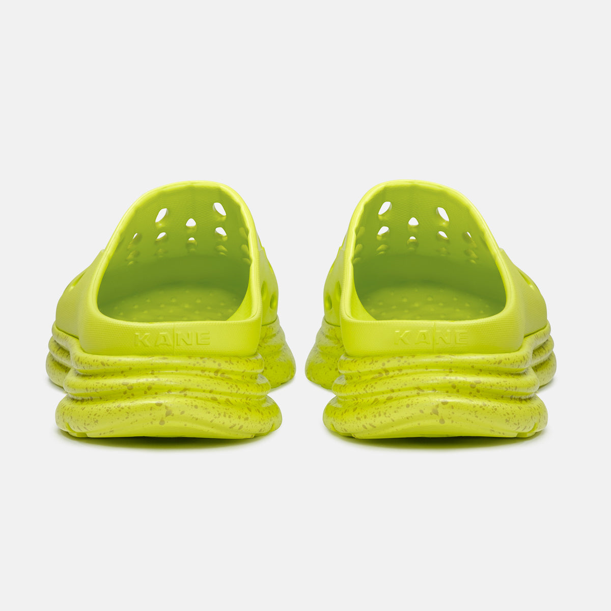 KANE Revive OB recovery shoe in neon yellow color, back view