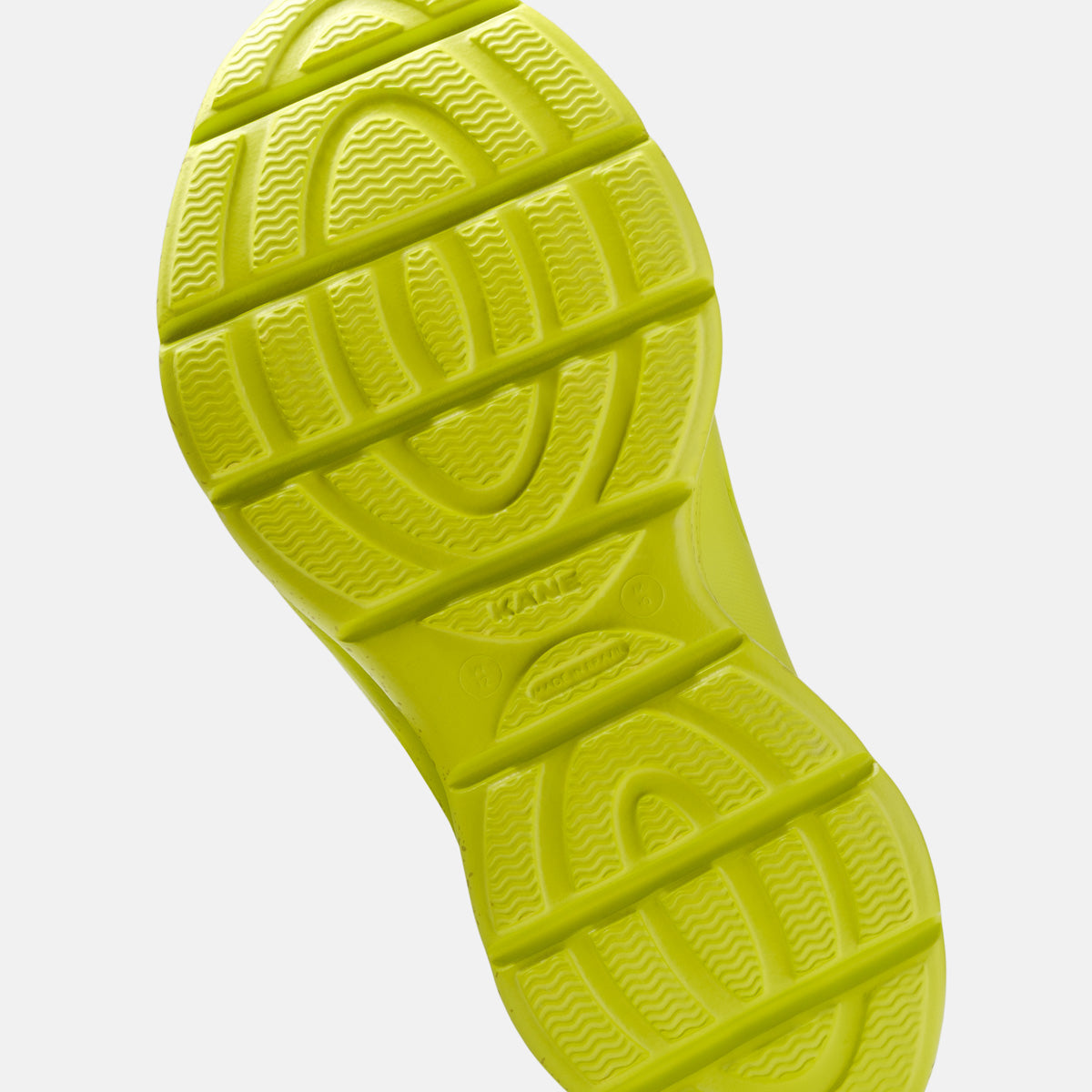 KANE Revive OB recovery shoe in neon yellow color, bottom view