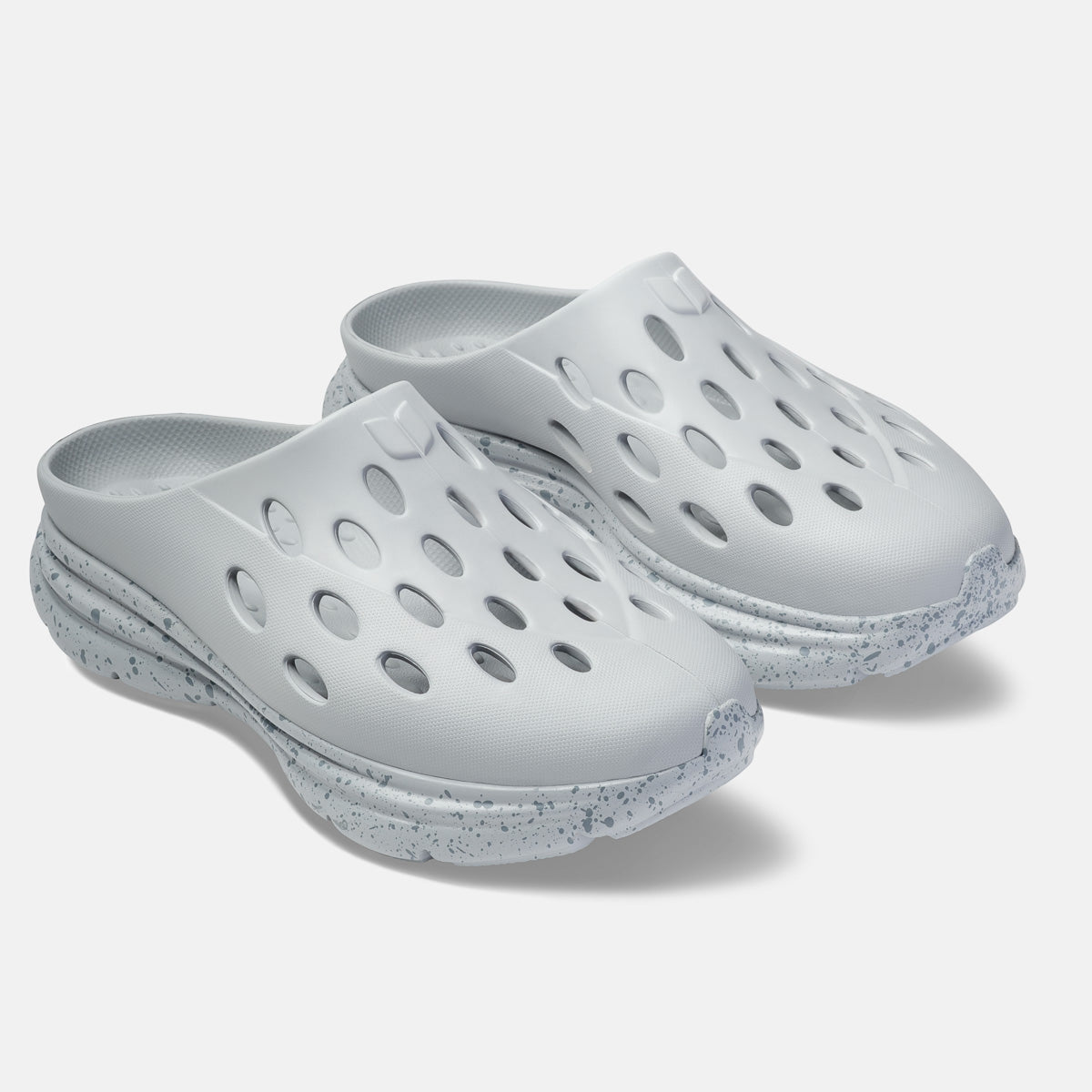 KANE Revive OB recovery shoe in stone speckle color, 3/4 view