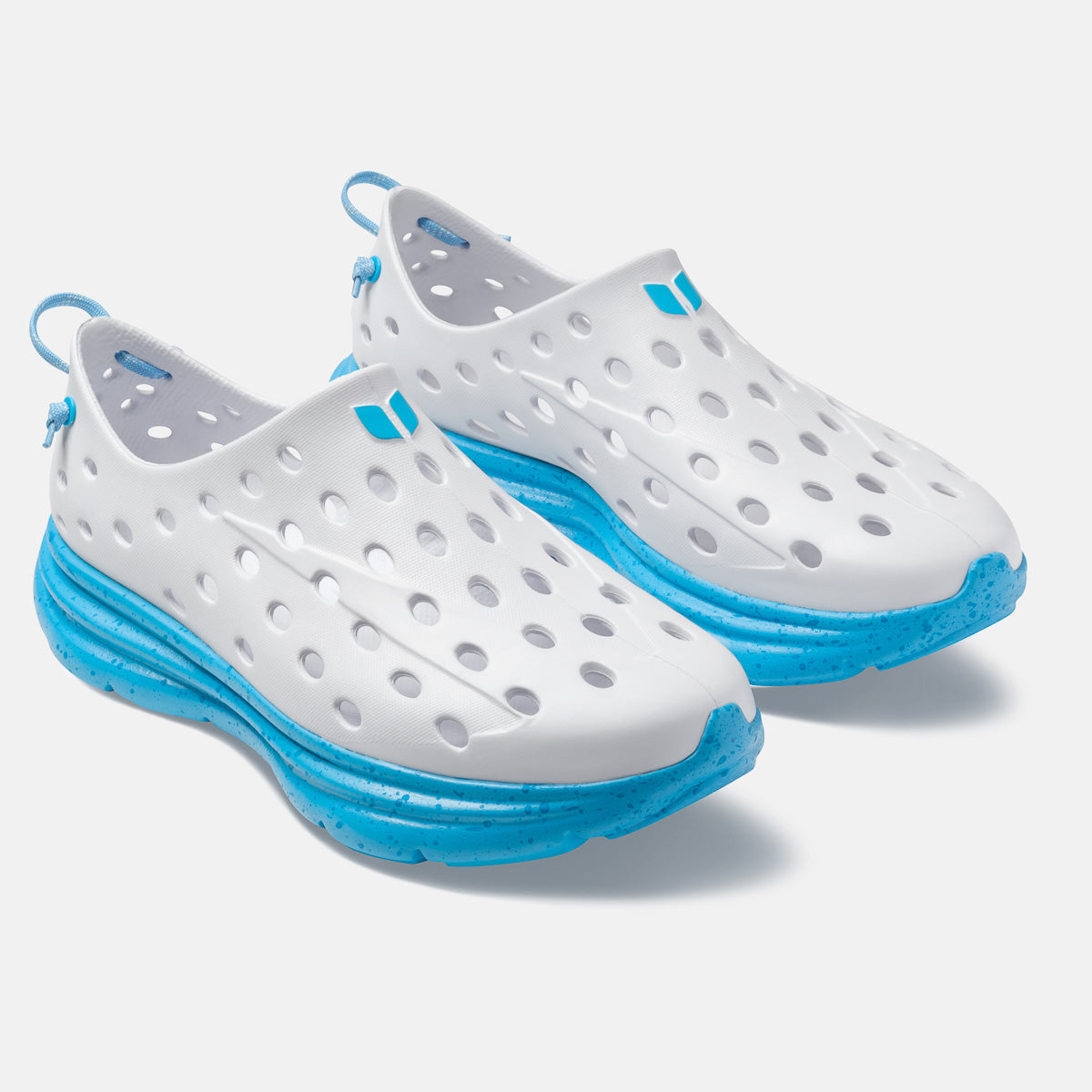 KANE Revive recovery shoe in white / pacific speckle color, 3/4 view