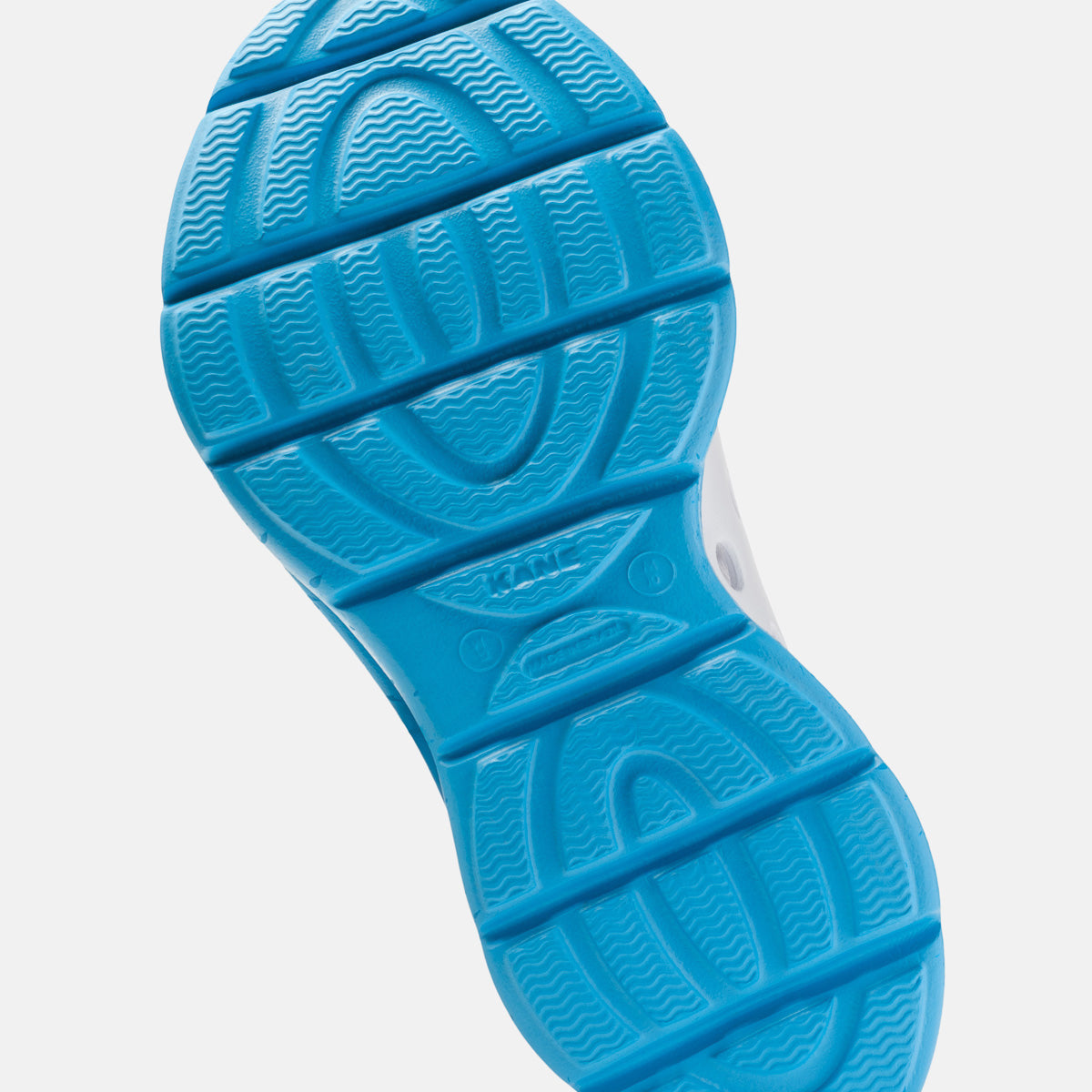 KANE Revive recovery shoe in white / pacific speckle color, bottom view