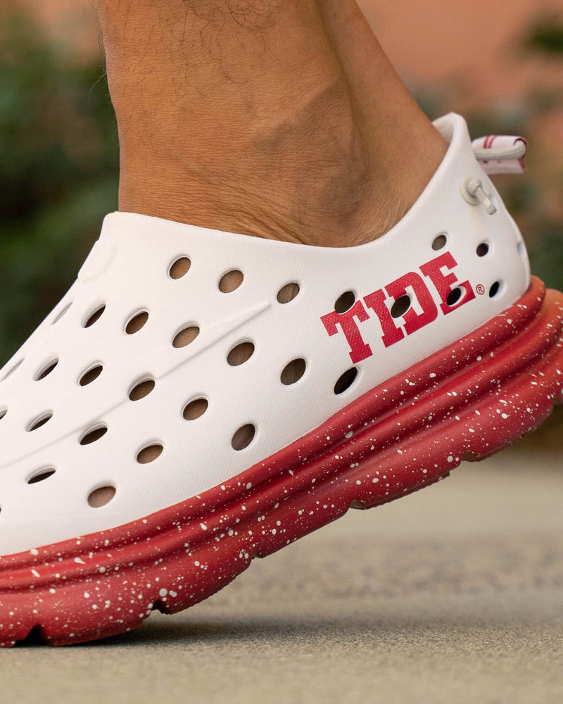 Close-up shot of Alabama Roll Tide Kane Recovery shoes, a limited edition footwear.
