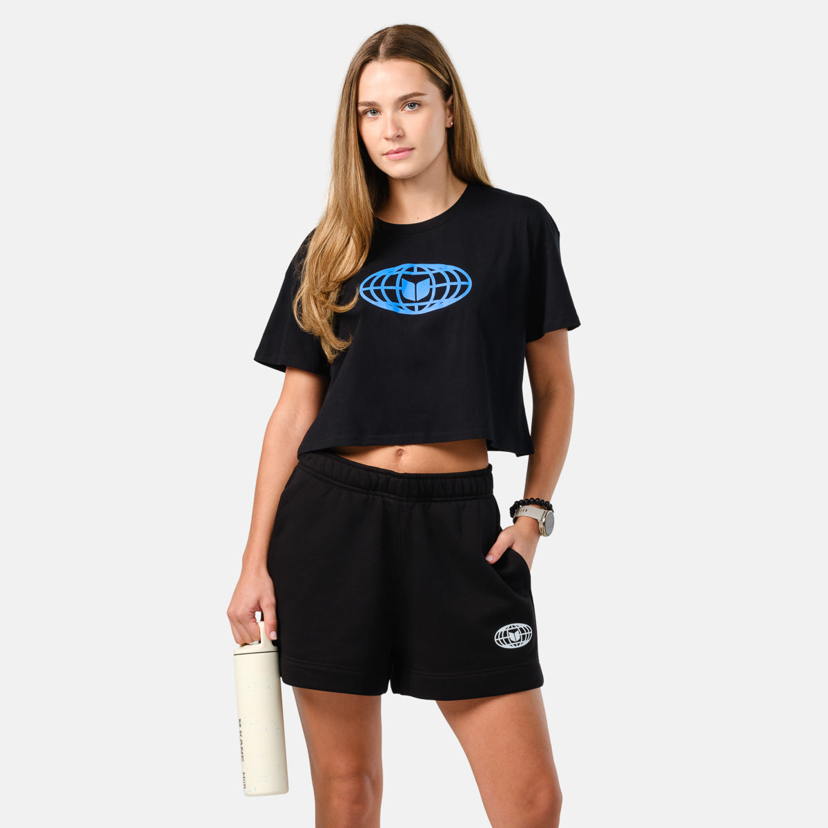 Women's Globe Crop Tee - Black