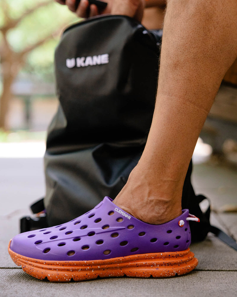 Closeup of Purple Kane Revive active recovery shoes