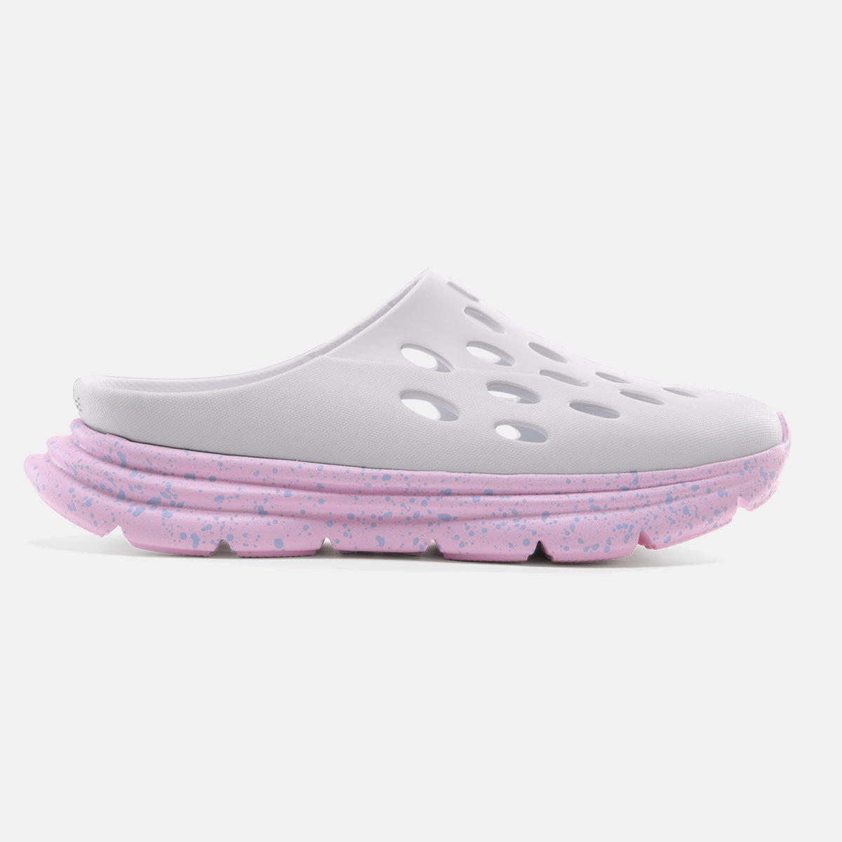 KANE Revive OB recovery shoe in white / bubblegum color, profile view