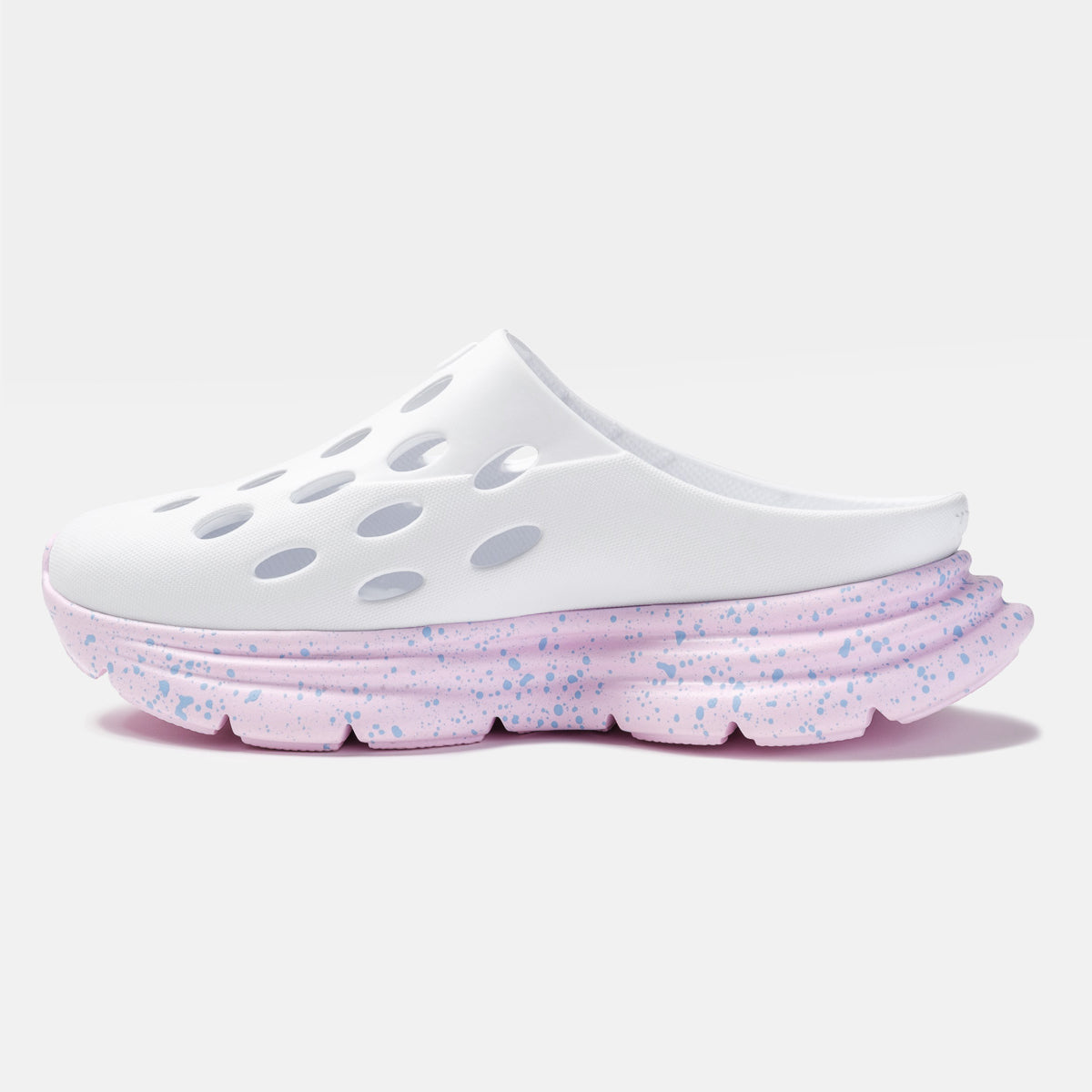 KANE Revive OB recovery shoe in white bubblegum speckle color, reverse view