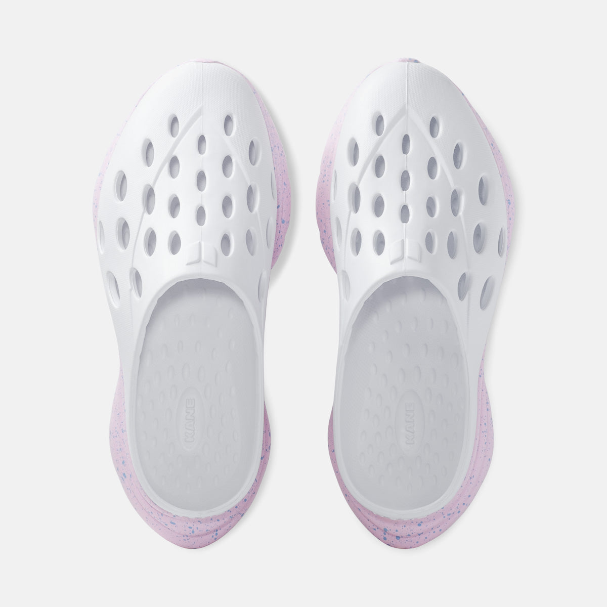 KANE Revive OB recovery shoe in white bubblegum speckle color, top view