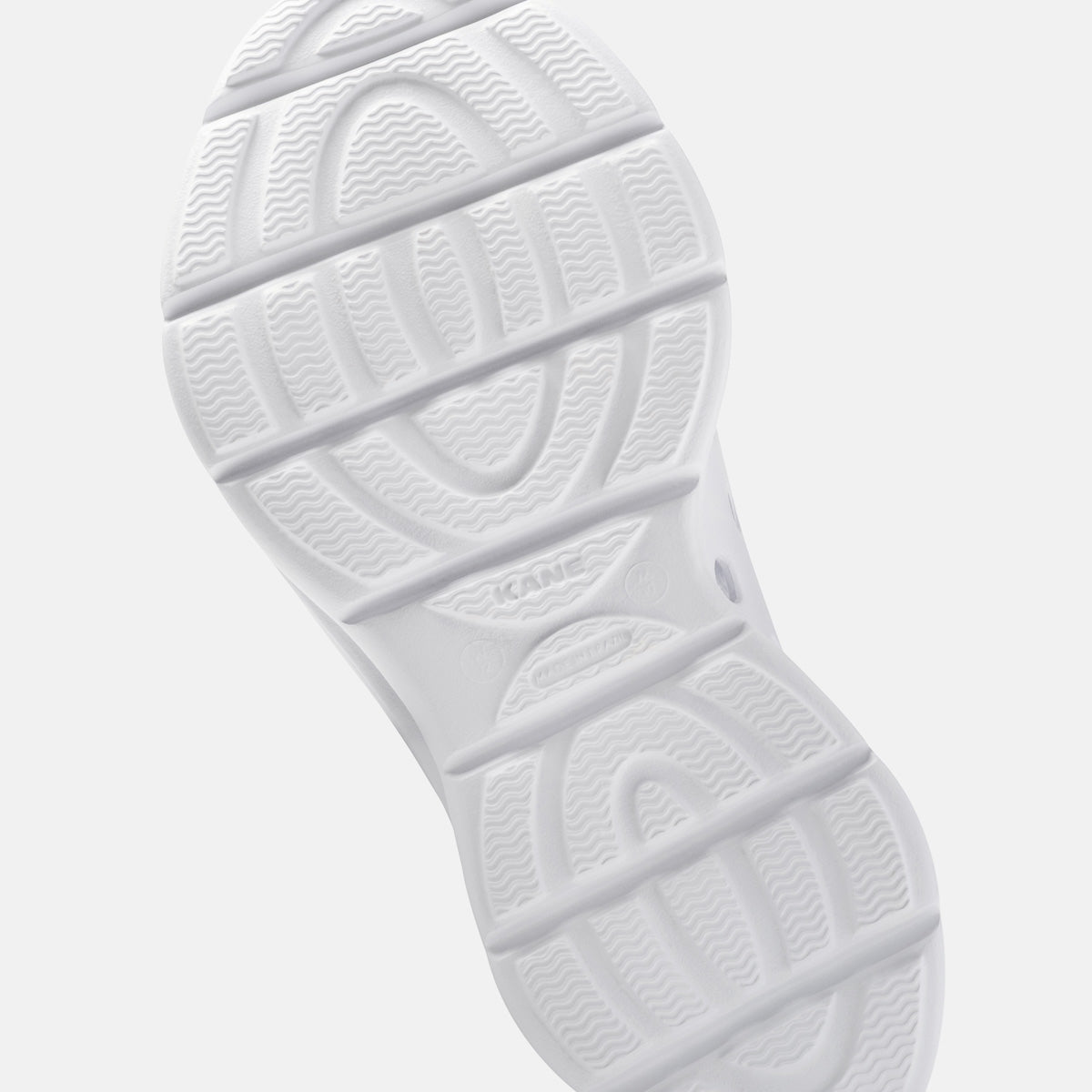 KANE Revive recovery shoe in solid white color, bottom view