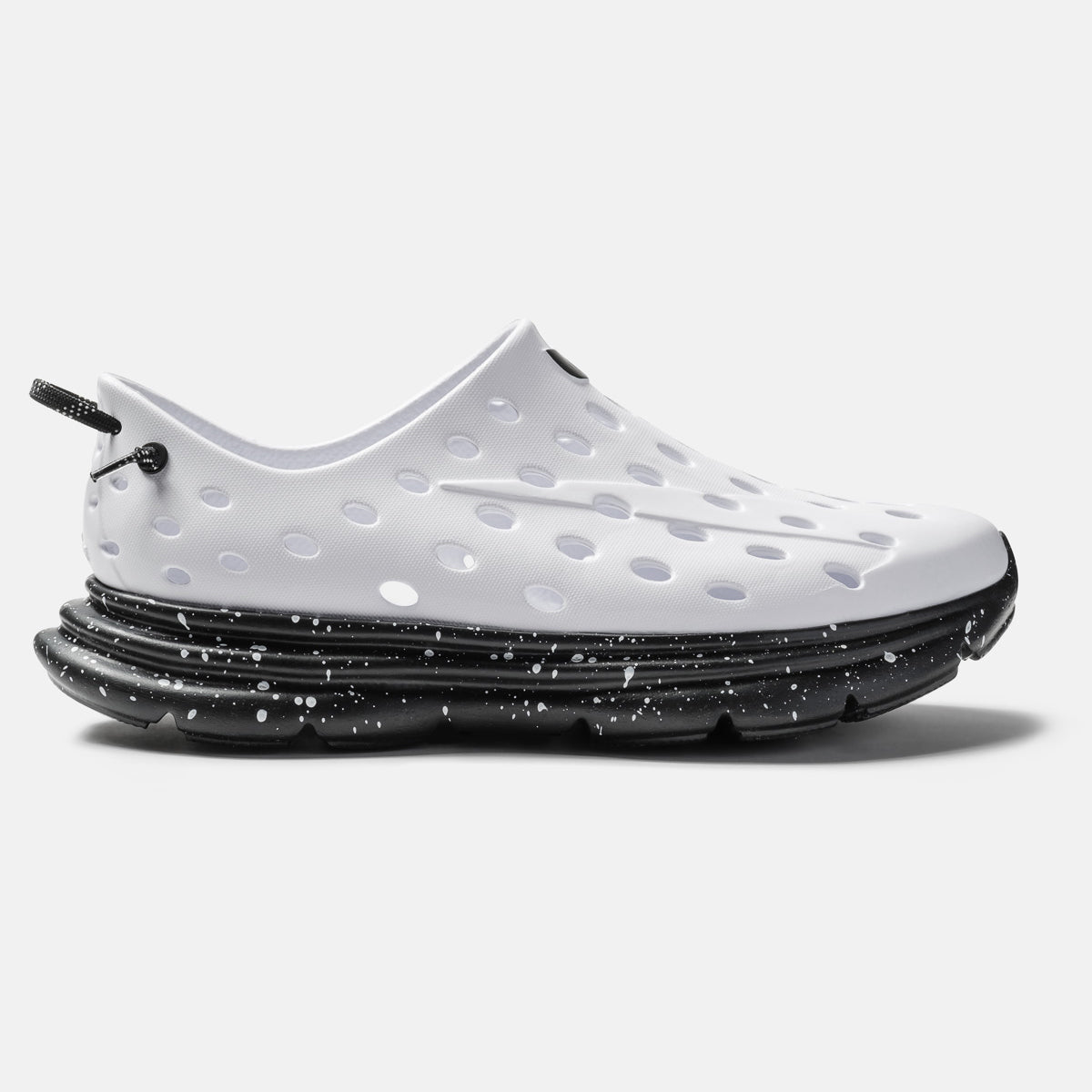 KANE Revive recovery shoe in white / black speckle color, profile view