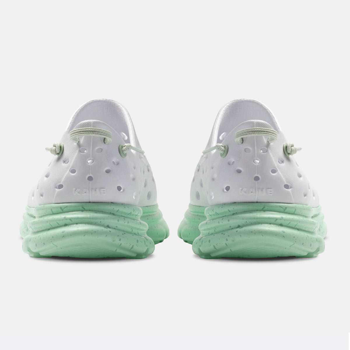 KANE Revive recovery shoe in white / spring speckle color, back view